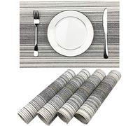 Wazaigur, tovaglietta all'americana in vinile intrecciato, resistente, lavabile, resistente al calore, antiscivolo, da cucina set of 4 Nero con bianco.