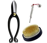 Wazakura 3 PCS Set di Strumenti Essenziali per Ikebana Giapponese Fatto in Giappone, Composizioni Floreali (Forbici Ikenobo+ Kenzan Rotondo da 61mm in Ottone + Strumento di Cura per Kenzan)
