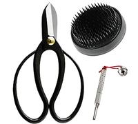Wazakura 3 PCS Set di Strumenti Essenziali per Ikebana Giapponese Realizzato in Giappone, Composizioni Floreali (Forbici Koryu + Kenzan Rotondo Nero da 61mm + Strumento di Cura per Kenzan)