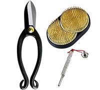 Wazakura 3PCS Set di Strumenti Essenziali per Ikebana Giapponese Realizzato in Giappone, Composizioni Floreali [Forbici Ikenobo + Portafiori Kenzan Sole e Luna + Pin per la Cura del Kenzan]