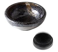 Wazakura Minoyaki Kit Strumenti Essenziali per Ikebana - Vaso Rotondo in Ceramica per Fiori e Pin Kenzan (Vaso Nero + Kenzan Nero da 61mm)