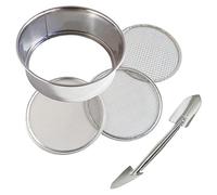 Wazakura Set di vasatura per terreni in acciaio inox con set di 3 setacci e paletta per terreno, 3 misure intercambiabili filtro a rete setaccio, kit di attrezzi da giardinaggio Bonsai - setaccio + paletta