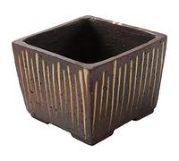 Wazakura Vaso Tokoname per Bonsai 10.5 cm Piccolo Quadrato a Righe con Fori di Drenaggio, Realizzato in Giappone, Vasi per Piante in Ceramica per Uso Interno ed Esterno - Marrone