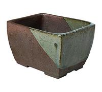 Wazakura Vaso Tokoname per Bonsai Rettangolare Smaltato a Mano in Ceramica con Fori di Drenaggio 13.5cm, Realizzato in Giappone - Marrone Verde