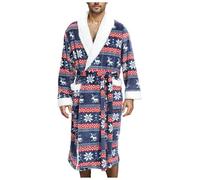 WAZHAKU Accappatoio da uomo in pile, invernale, caldo, accappatoio, biancheria da notte, sauna, flanella, vestaglia, comodo pigiama, accappatoio natalizio con stampa morbida, Blu marino, XXL
