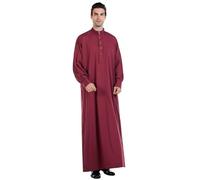 WAZHAKU Caftano Uomo Lungo Cotone Arabo Musulmano Camicia Da Notte Pigiama Casual Musulmani Abiti Vestiti Islam per Uomini Primavera Robe Manica Lunga Abbigliamento Arabo Caftano Uomo, Colore: rosso,