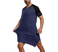 WAZHAKU Camicia da notte da donna, a maniche corte, in cotone, lunghezza al ginocchio, lunga da notte, con scollo a V, traspirante, elegante, da donna, taglie grandi, per la casa, R Marine, XXL