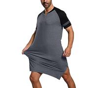 WAZHAKU Camicia da notte da donna, a maniche corte, in cotone, lunghezza al ginocchio, lunga da notte, con scollo a V, traspirante, elegante, da donna, taglie grandi, per la casa, R grigio., XL