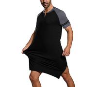 WAZHAKU Camicia da notte da donna, a maniche corte, in cotone, lunghezza al ginocchio, lunga da notte, con scollo a V, traspirante, elegante, da donna, taglie grandi, per la casa, R nero., XL