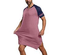 WAZHAKU Camicia da notte da donna, a maniche corte, in cotone, lunghezza al ginocchio, lunga da notte, con scollo a V, traspirante, elegante, da donna, taglie grandi, per la casa, R rosa, XXL