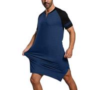 WAZHAKU Camicia da notte da donna, a maniche corte, in cotone, lunghezza al ginocchio, lunga da notte, con scollo a V, traspirante, elegante, da donna, taglie grandi, per la casa, R blu., XXL