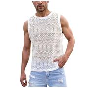 WAZHAKU Canottiera trasparente da uomo a rete camicie a maglia traforata tinta unita girocollo senza maniche comoda stretch traspirante maglia da uomo abbigliamento doccia, bianco, L