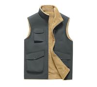 WAZHAKU Gilet da lavoro da uomo, in pile, invernale, caldo, in pile, per attività all'aria aperta, multi-tasche, colletto alto, senza maniche, spesso, antivento, senza maniche, per il tempo libero, O