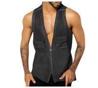 WAZHAKU Gilet in jeans da uomo, vestibilità regolare, sportivo, per attività all'aperto, estate, casual, in denim, multi-tasca, per la pesca, per il tempo libero, da uomo, in denim, gilet di jeans,