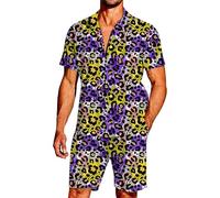 WAZHAKU Leopard Print Set Moda Jogging Tuta Uomo Camicia Hawaii Uomo Traspirante Quick Dry Manica Corta Pantaloni Corti con Coulisse Pantaloncini da Spiaggia Set Set Tuta per il tempo libero, Colore: