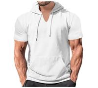 WAZHAKU Maglietta da uomo con cappuccio, estiva, tinta unita, casual, a maniche corte, con cappuccio largo, sportivo, a maniche corte, per il tempo libero, comoda e traspirante, bianco, M