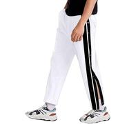 WAZHAKU Pantaloni da jogging da uomo, con abbottonatura laterale apribile, in cotone, per il tempo libero, per la riabilitazione, open leg jogger, R bianco., XXL