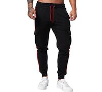 WAZHAKU Pantaloni da jogging da uomo in cotone felpato, slim fit, per il tempo libero, pantaloni lunghi con chiusura lampo, strisce laterali, da uomo, da corsa, da corsa, R rosso., XXL