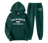 WAZHAKU Tuta da jogging da uomo, lunga, comoda, con lettere creative Los Angeles, Y2K, Hip Hop, 2 pezzi, felpa con cappuccio e pantaloni da jogging, casual, per autunno e sport, verde, XXL
