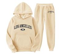 WAZHAKU Tuta da jogging da uomo lunga tuta da allenamento tracksuit oversize abbigliamento sportivo due pezzi outfit streetwear 2 pezzi felpa + pantaloni da jogging con grafica Los Angeles lettere