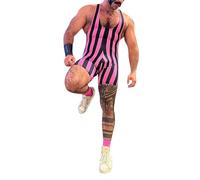 WAZHAKU Tuta da uomo per wrestling singlets Sport Athletic Supporters Uniform Training Leotard Jumpsuits Striped One Piece Body Uomo Arcobaleno Body Tuta a righe, Colore: rosa., XL