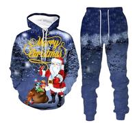 WAZHAKU Tuta natalizia, da jogging, da uomo, lunga, sportiva, in due pezzi, Y2K, Hip Hop, 2 pezzi, felpa + pantaloni da allenamento, per il tempo libero, B Marine, XXL