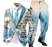 WAZHAKU Tuta natalizia da uomo, brutto costume di Natale, 2 pezzi, Ugly Christmas per il tempo libero, motivo natalizio, abito da uomo, comodo, pantaloni da giacca slim fit stampato abito da sposa, R7