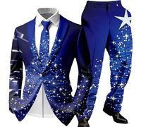 WAZHAKU Tuta natalizia da uomo, brutto costume di Natale, 2 pezzi, Ugly Christmas per il tempo libero, motivo natalizio, abito da uomo, comodo, pantaloni da giacca slim fit stampato abito da sposa, R5