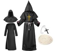 waziwe Costume di Halloween da uomo da monaco con cappuccio (nero, XL)