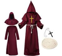 waziwe Costume di Halloween da uomo, da monaco con cappuccio (rosso, L)