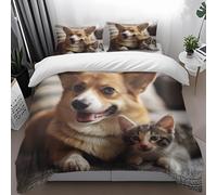 Wazylphin Copripiumino una Piazza e Mezza Cane Marrone Gatto Copripiumino una Piazza e Mezza Bambina Microfibra Copriletto Antisbiadimento,1 Piumino Matrimoniale+2 Federe Cuscini 50x75cm