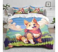 Wazylphin Copripiumino una Piazza e Mezza Carino Cane Blu Copripiumino una Piazza e Mezza Bambina Microfibra Copriletto Antisbiadimento,1 Piumino Matrimoniale+2 Federe Cuscini 50x75cm