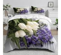 Wazylphin Lenzuola Matrimoniali Fiore Viola Beige Copripiumini Piumone Matrimoniale Microfibra Piumone Matrimoniale Invernale con Cerniera Copriletto 240x220+2 Federe Cuscini 50x75cm