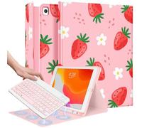 Wazzasoft Custodia per iPad 9a/8a/7a/Air 3a generazione/Pro 10,5 pollici, custodia per tastiera e matita Folio Tablet Cover per donne e ragazze carine adolescenti Kawaii fragola design unico per Apple