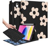 Wazzasoft Custodia per iPad di 10a generazione con supporto per matita tastiera da 10,9 pollici Folio Tablet Cover Donne Ragazze Carino Ragazze Ragazze Ragazze Kawaii Fiore Nero Design unico per Apple