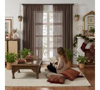 WAZZIO Tende in cotone trasparente marrone 213 cm di lunghezza 2 pannelli con tasca per asta nappa boho uncinetto pizzo azzurro camera da letto soggiorno vedere attraverso la privacy per la camera dei