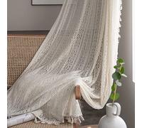 WAZZIO Tende in pizzo bohémien, 2 pannelli, 2 pannelli, con tasca per asta, stile vintage, bohémien, all'uncinetto, geometrie, privacy, color crema, tende trasparenti per soggiorno e camera da letto