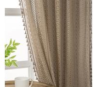 WAZZIO Tende in pizzo di cotone bohémien all'uncinetto, per camera da letto e soggiorno, con tasca per asta, filtranti la luce, tende velate lunghe 213 cm, set di 2 pannelli, colore: tortora