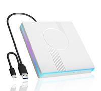 Wbacon Unità CD/DVD esterna RGB per laptop, lettore CD esterno USB 3.0 di tipo C, lettore DVD portatile, masterizzatore CD +/-RW, unità ottica CD ROM, unità esterna sottile per laptop, desktop, PC