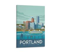 WBBART Poster su tela con lo skyline dell'Oregon di Portland, stile vintage, decorazione artistica da parete, poster decorativo moderno per la famiglia, 50 x 75 cm