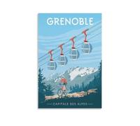 WBBART Poster su tela, motivo: Grenoble, capitale delle Alpi, con funivia, stile vintage, decorazione artistica da parete, poster decorativo moderno per famiglia, 50 x 75 cm
