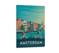 WBBART Poster su tela, motivo: panorama dei Paesi Bassi di Amsterdam, stile vintage, decorazione artistica da parete, poster decorativo moderno per la famiglia, 30 x 45 cm