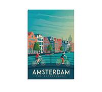 WBBART Poster su tela, motivo: panorama dei Paesi Bassi di Amsterdam, stile vintage, decorazione artistica da parete, poster decorativo moderno per la famiglia, 60 x 90 cm