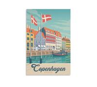 WBBART Poster su tela, motivo: panorama di Copenaghen, Danimarca, stile vintage, decorazione artistica da parete, poster decorativo moderno per la famiglia, 20 x 30 cm