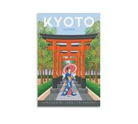 WBBART Poster su tela, motivo: santuario di Kyoto, Giappone, Fushimi Inari, vintage, decorazione artistica da parete, poster decorativo moderno per la famiglia, 50 x 75 cm