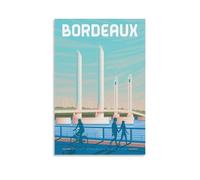 WBBART Poster su tela, motivo: skyline di Bordeaux, Francia, stile vintage, decorazione artistica da parete, poster decorativo moderno per la famiglia, 50 x 75 cm