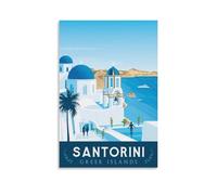 WBBART Santorini - Poster vintage su tela, motivo: Isole Greche, decorazione artistica da parete, poster decorativo moderno per la famiglia, 30 x 45 cm