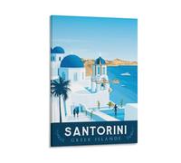 WBBART Santorini - Poster vintage su tela, motivo: Isole Greche, decorazione artistica da parete, poster decorativo moderno per la famiglia, 30 x 45 cm