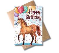 WBdesignz Biglietto di auguri per compleanno con busta, motivo: cavalli, biglietto di auguri per bambini, formato A6