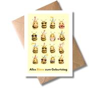 WBdesignz Divertente biglietto di auguri di compleanno con busta con scritta "All Bee for Birthday", simpatiche api con cappelli da festa, occhiali da sole, biglietto di auguri per bambini, amici e